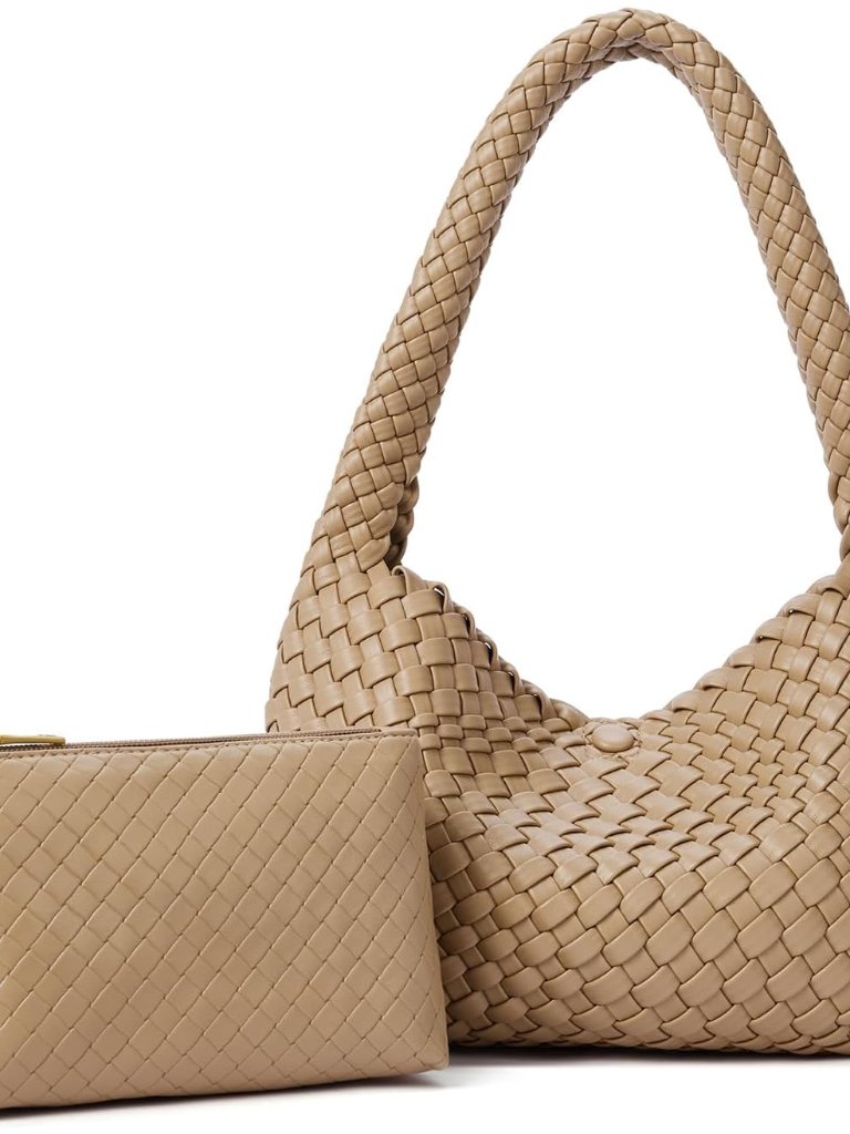 Woven Shoulder Bag For Women, Vegan Leather Purse Tote Handbag 2ps